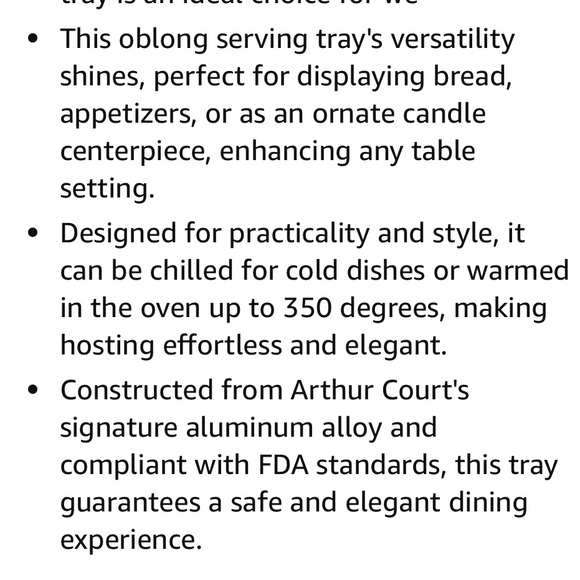 Arthur Court 1995 Grape Leaf Oblong Serving Tray Platter Handles 19”x 6” - Picture 10 of 13